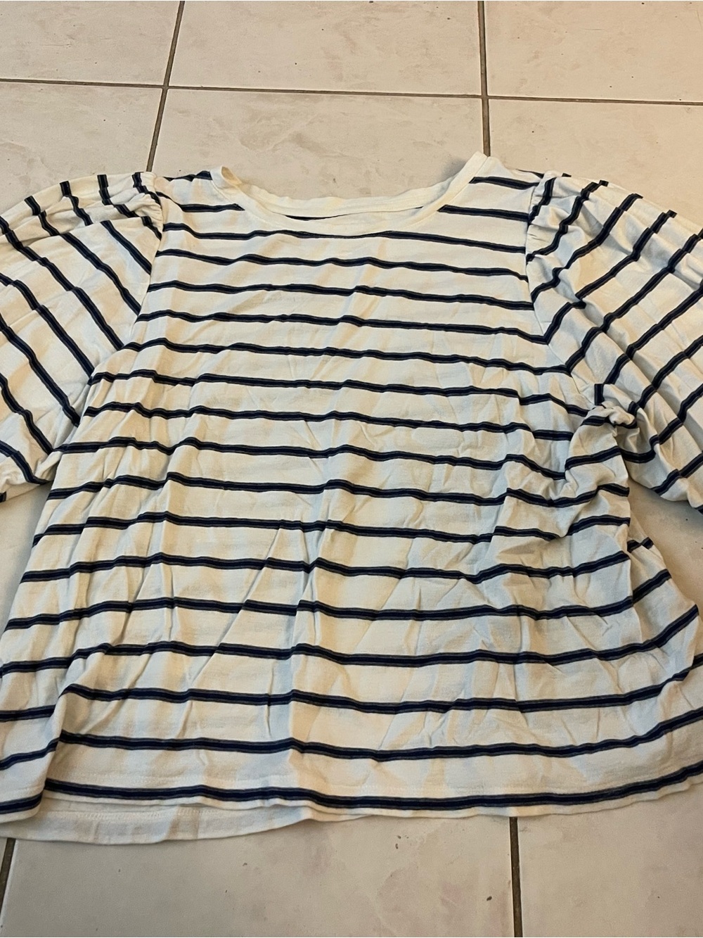 Sonoma White & Navy Striped 3/4 Sleeve Short Sleeve Tee